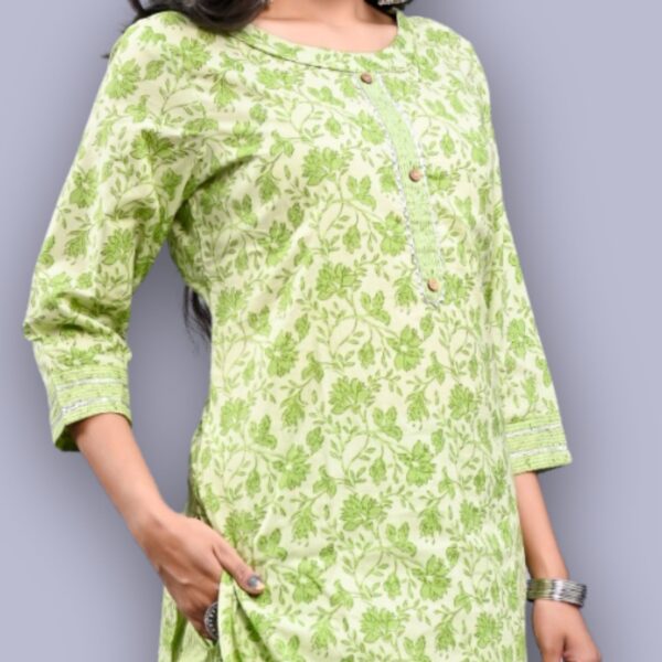 Jaipuri Printed Kurti Pant Set - Green - Image 4