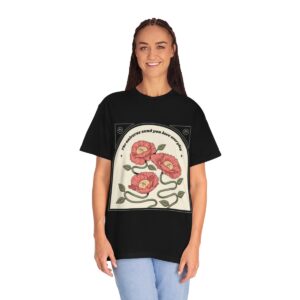 Women's One Line Flower Art Printed T-shirt - Black
