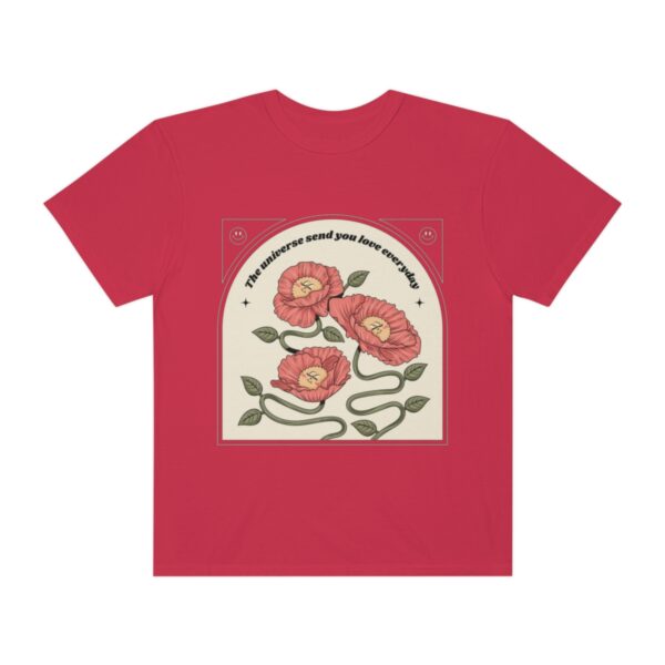 Women's One Line Flower Art Printed T-shirt - Red - Image 2