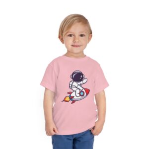 Kid's Astronaut and Rocket Printed T-shirt - Pink