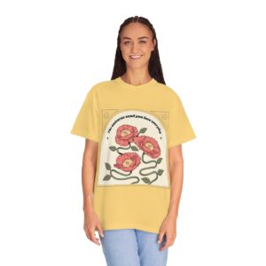 Women's One Line Flower Art Printed T-shirt - Citrus