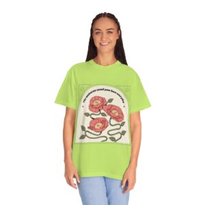 Women's One Line Flower Art Printed T-shirt - Kiwi