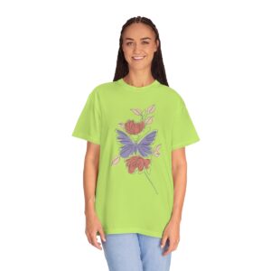 Women's One Line Flower Art Printed T-shirt - Kiwi