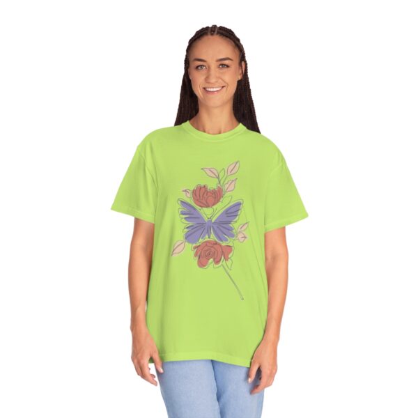 Women's One Line Flower Art Printed T-shirt - Kiwi