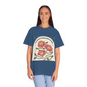 Women's One Line Flower Art Printed T-shirt - True Navy