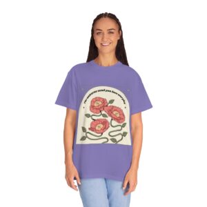 Women's One Line Flower Art Printed T-shirt - Violet