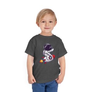 Kid's Astronaut and Rocket Printed T-shirt - Dark Heather Grey
