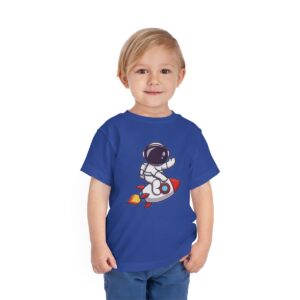 Kid's Astronaut and Rocket Printed T-shirt - True Royal