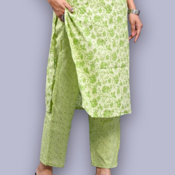 Jaipuri Printed Kurti Pant Set - Green - Image 3