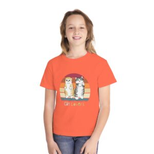 Kid's Cat Lover Printed T-shirt - Bright Salmon