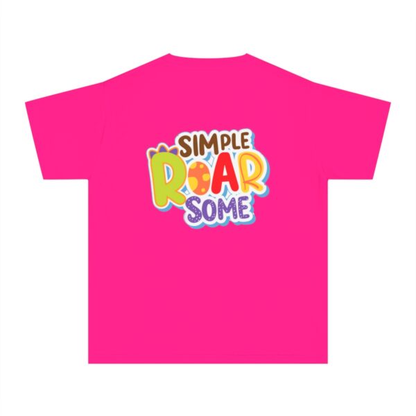 Kid's Simple Roar Dinosaur Back Printed T-shirt - Heliconia - Image 3