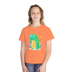 Kid's Simple Roar Dinosaur Back Printed T-shirt - Melon