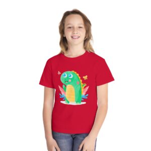 Kid's Simple Roar Dinosaur Back Printed T-shirt - Red