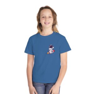 Kid's Astronaut and Rocket Back Printed T-shirt - Royal Caribe