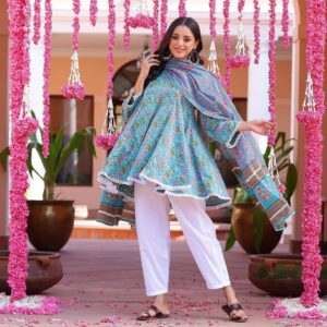 Sky Fariza Gher Set with Matching Dupatta