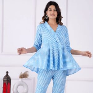 Blue Hand Block Print Jaipuri Co-ord Set
