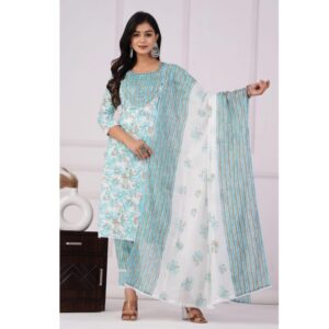 Soothing Cambridge Cotton Ensemble with Malmal Printed Dupatta