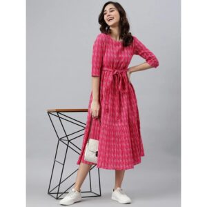 Beautiful Woven Thread Print Cotton Gown - Dark Pink