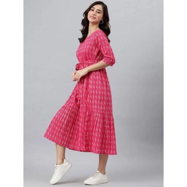 Beautiful Woven Thread Print Cotton Gown - Dark Pink - Image 2