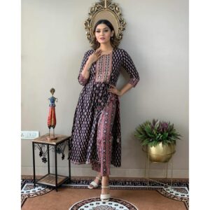 Premium Nayra Cut Kurti with Pant - Black