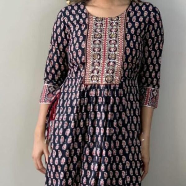 Premium Nayra Cut Kurti with Pant - Black - Image 3