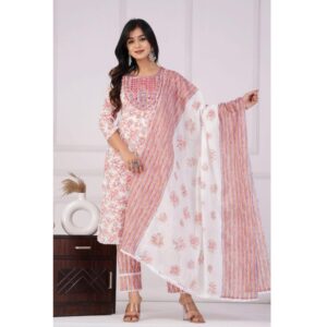 Soothing Cambridge Cotton Ensemble with Malmal Printed Dupatta - Pink