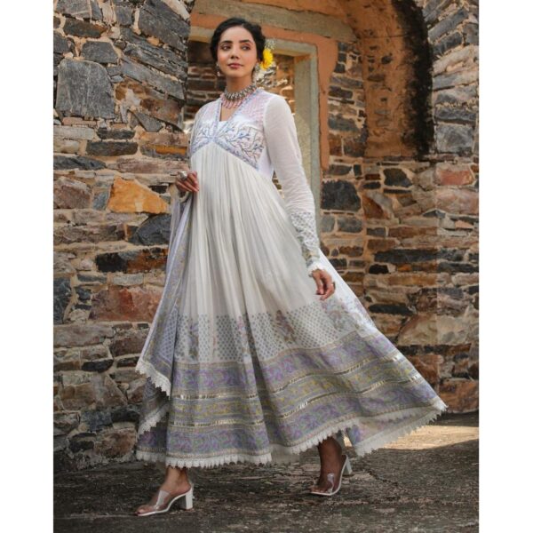 Classy Ombre Dyed Gown with Matching Dupatta - Blue - Image 2