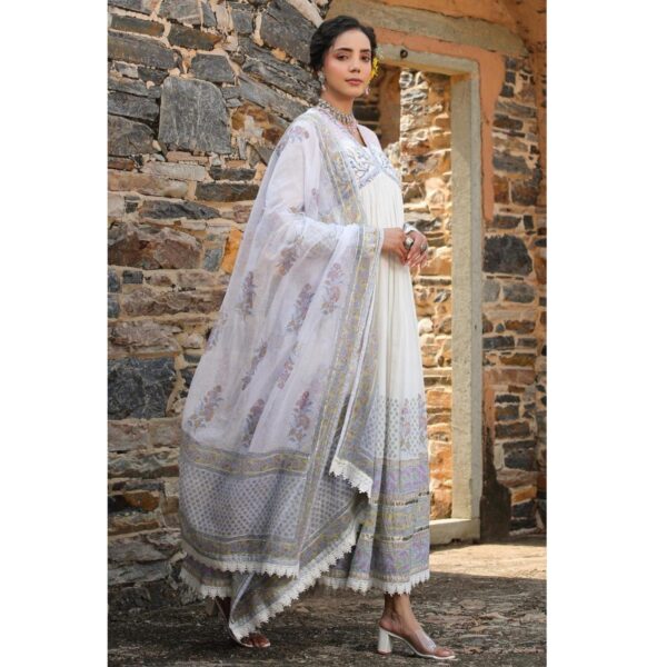 Classy Ombre Dyed Gown with Matching Dupatta - Blue - Image 6