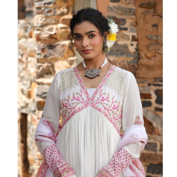 Classy Ombre Dyed Gown with Matching Dupatta - Pink - Image 3