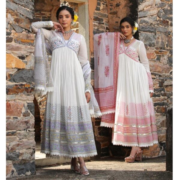 Classy Ombre Dyed Gown with Matching Dupatta - Pink - Image 4