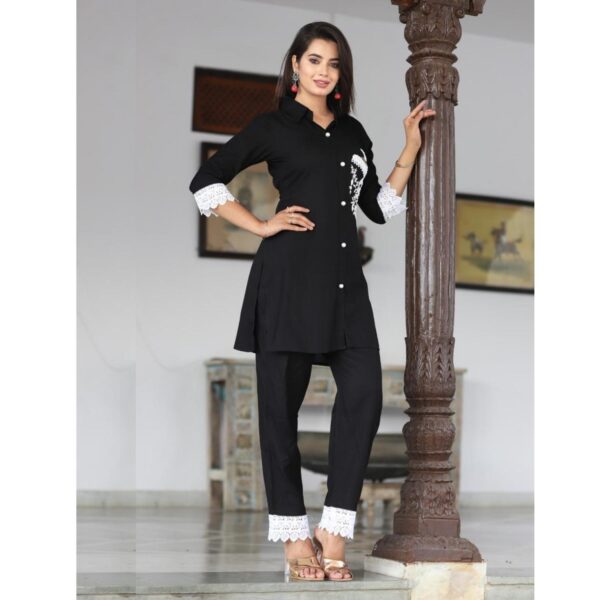 Premium Rayon Black Cord Set with Handwork of Pearls - Image 4