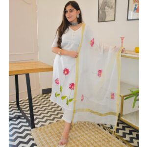 Superb Quality Brush Print Kurta Set with Kota Doria Dupatta