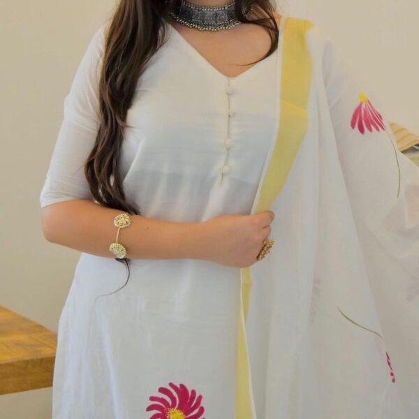 Superb Quality Brush Print Kurta Set with Kota Doria Dupatta - Image 3