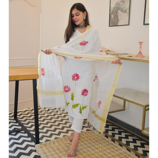 Superb Quality Brush Print Kurta Set with Kota Doria Dupatta - Image 2