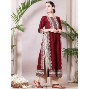 Reyon Foil Print Kurti with Coordinated Pant