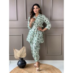 Beautiful Cotton Cord Set with Afgani Pant - Green