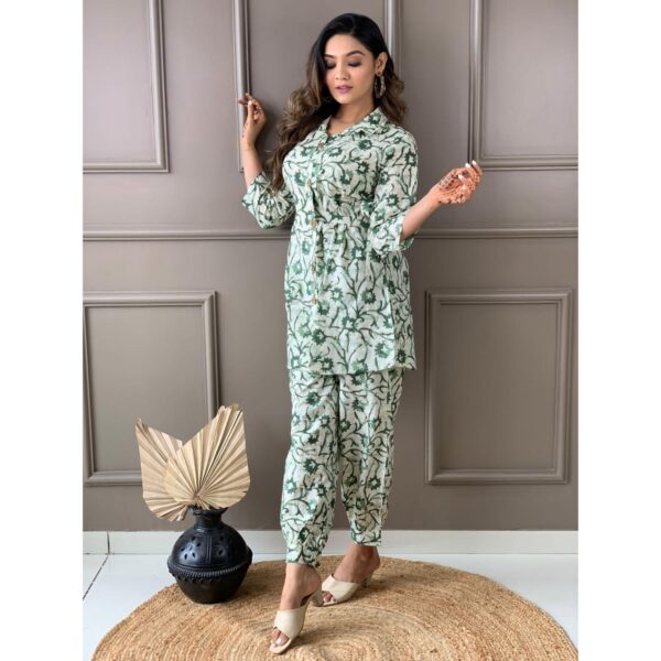 Beautiful Cotton Cord Set with Afgani Pant - Green - Image 3
