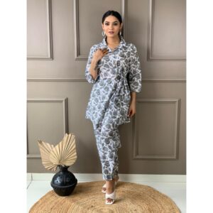 Beautiful Cotton Cord Set with Afgani Pant - Grey