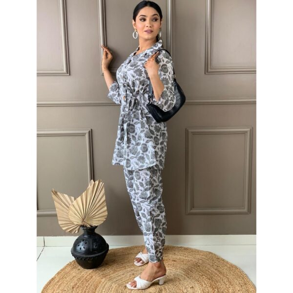 Beautiful Cotton Cord Set with Afgani Pant - Grey - Image 2