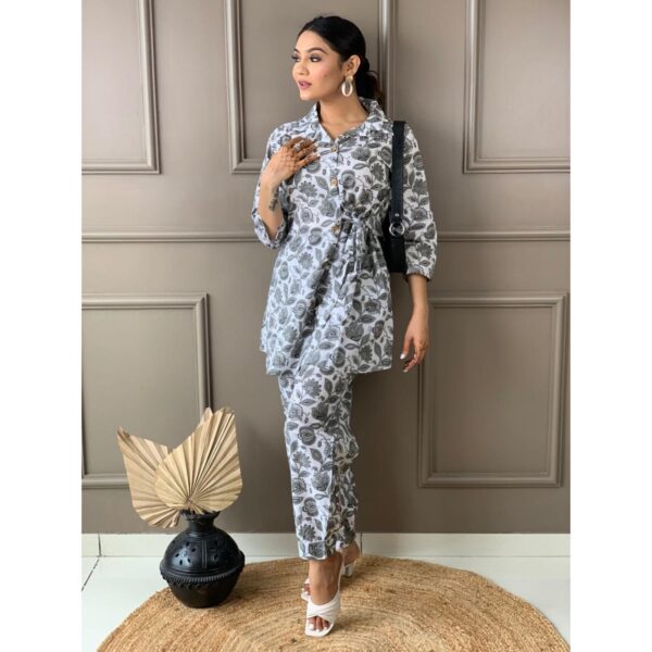 Beautiful Cotton Cord Set with Afgani Pant - Grey - Image 7