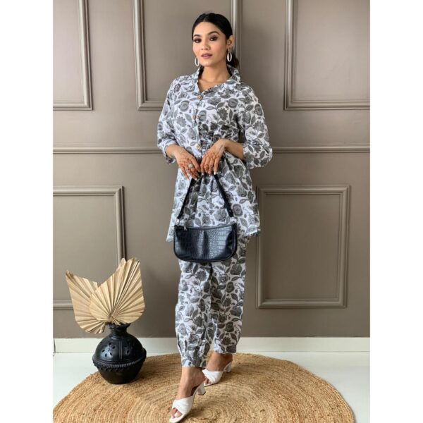 Beautiful Cotton Cord Set with Afgani Pant - Grey - Image 6
