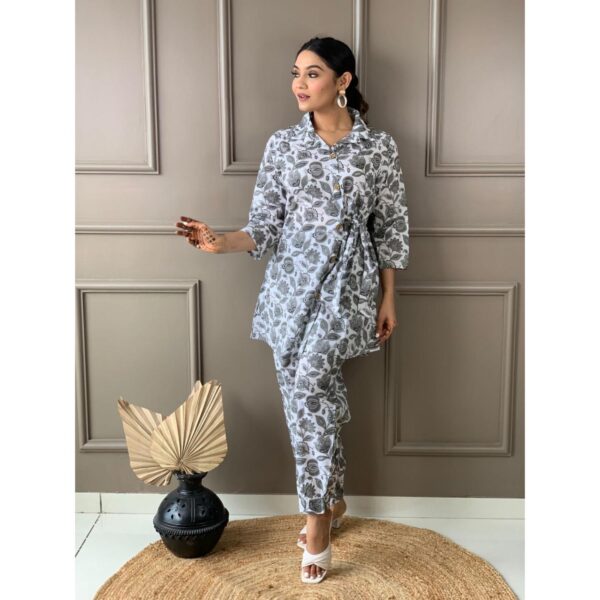 Beautiful Cotton Cord Set with Afgani Pant - Grey - Image 5