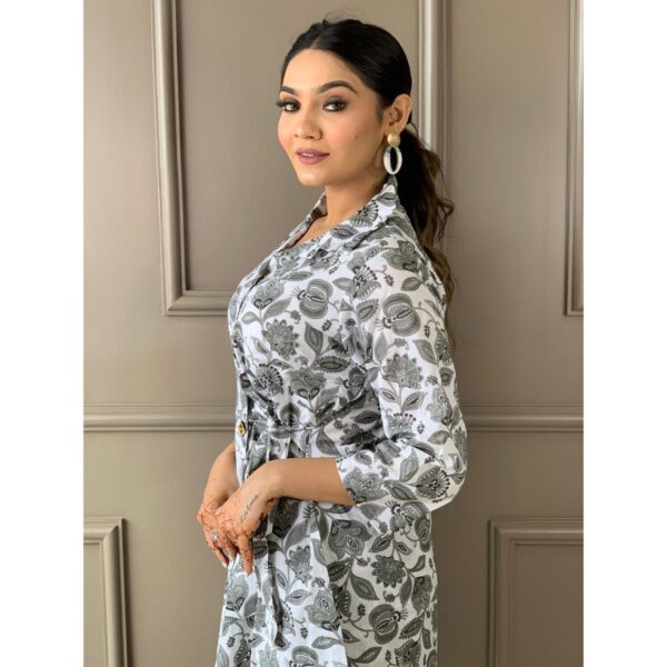 Beautiful Cotton Cord Set with Afgani Pant - Grey - Image 4