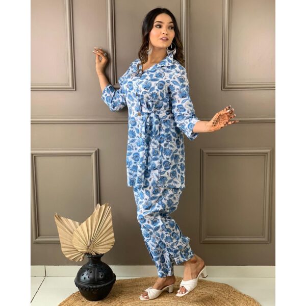 Beautiful Cotton Cord Set with Afgani Pant - Blue - Image 5