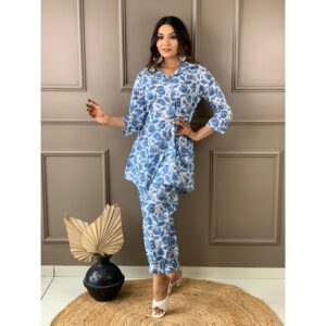 Beautiful Cotton Cord Set with Afgani Pant - Blue