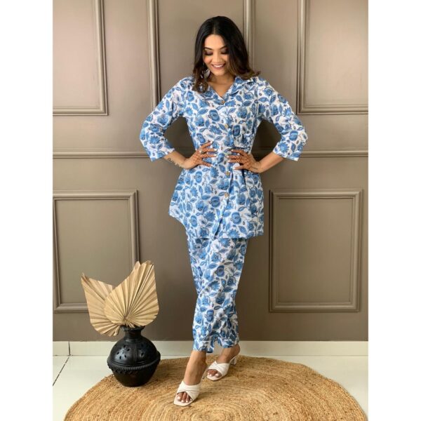Beautiful Cotton Cord Set with Afgani Pant - Blue - Image 2