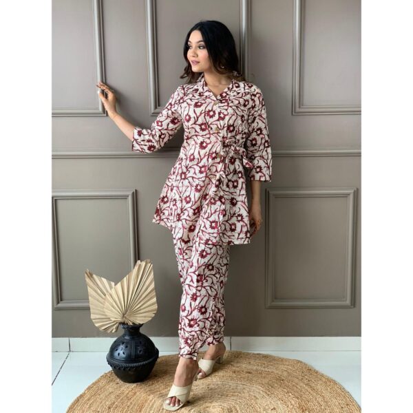 Beautiful Cotton Cord Set with Afgani Pant - Red - Image 2
