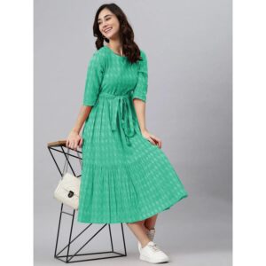 Beautiful Woven Thread Print Cotton Gown - Green