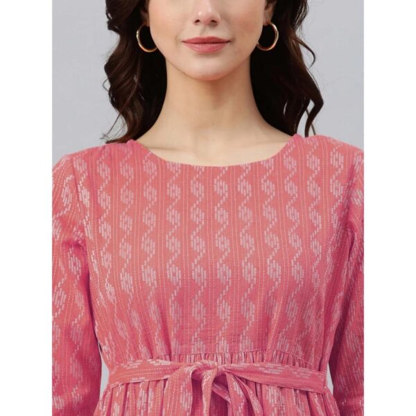 Beautiful Woven Thread Print Cotton Gown - Peach - Image 5