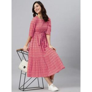 Beautiful Woven Thread Print Cotton Gown - Peach